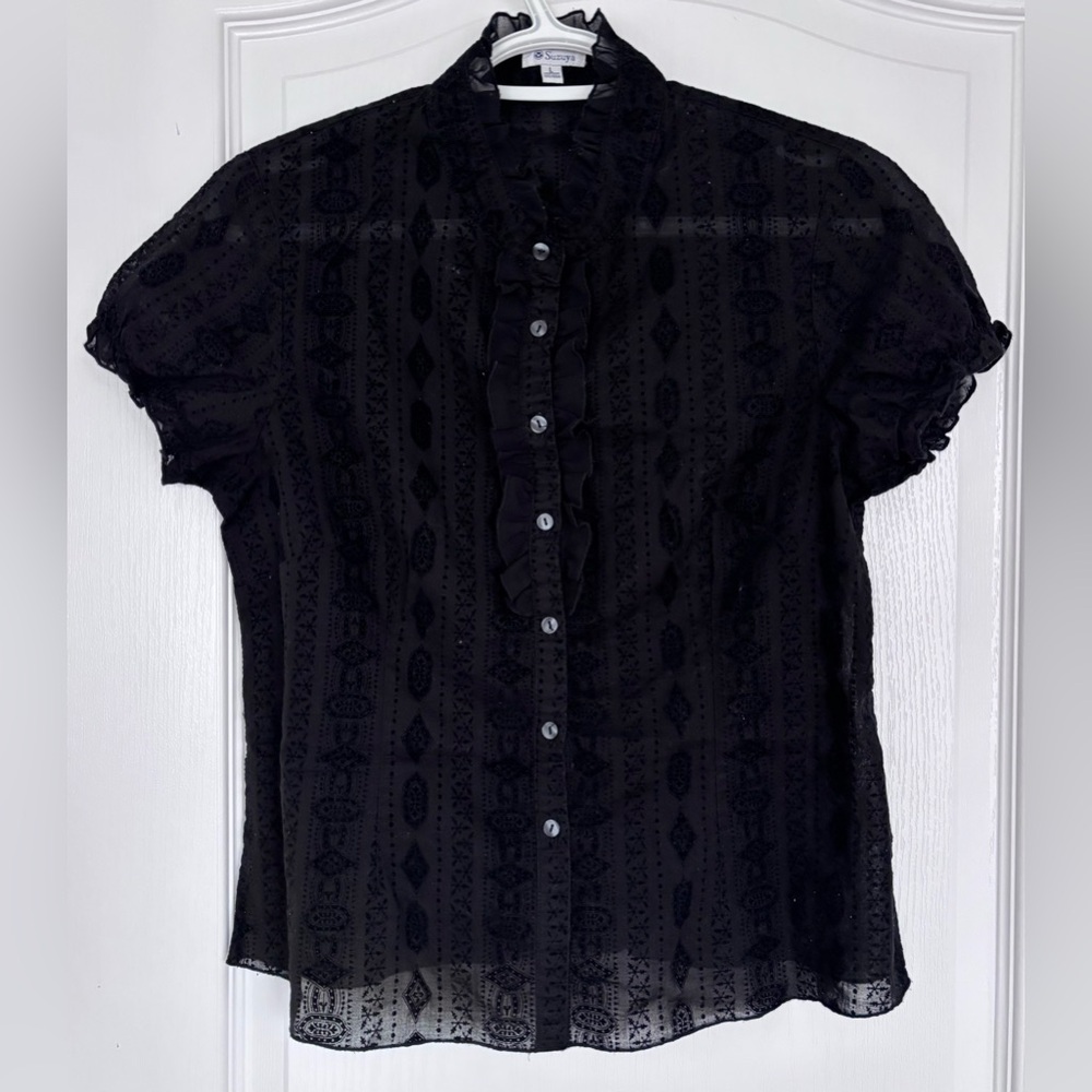 Vintage | Suzuya Black Sheer Blouse with Ruffles
